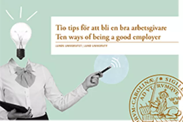Bilden visar omslaget på foldern Tio tips för att bli en bra arbetsgivare.